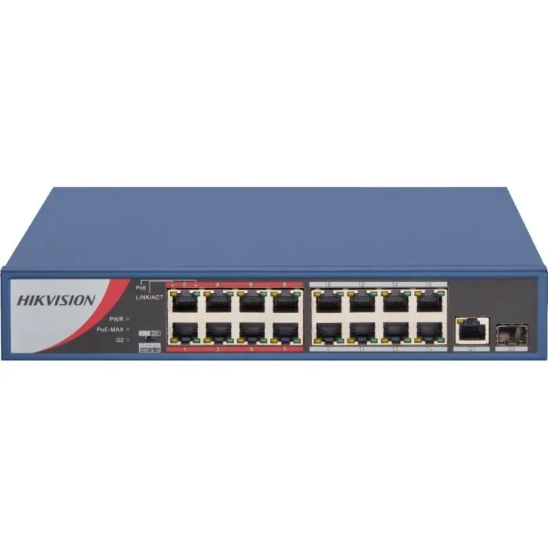 DS-3E0318P-E/M 16 Port 100 Mbps PoE Yönetilemez Switch