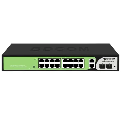BDCOM S1500-16P2G2S 20 Port Gigabit PoE+ Switch (16 PoE + 2 Gigabit RJ45 + 2 Gigabit SFP, 185W, Yönetilemez)